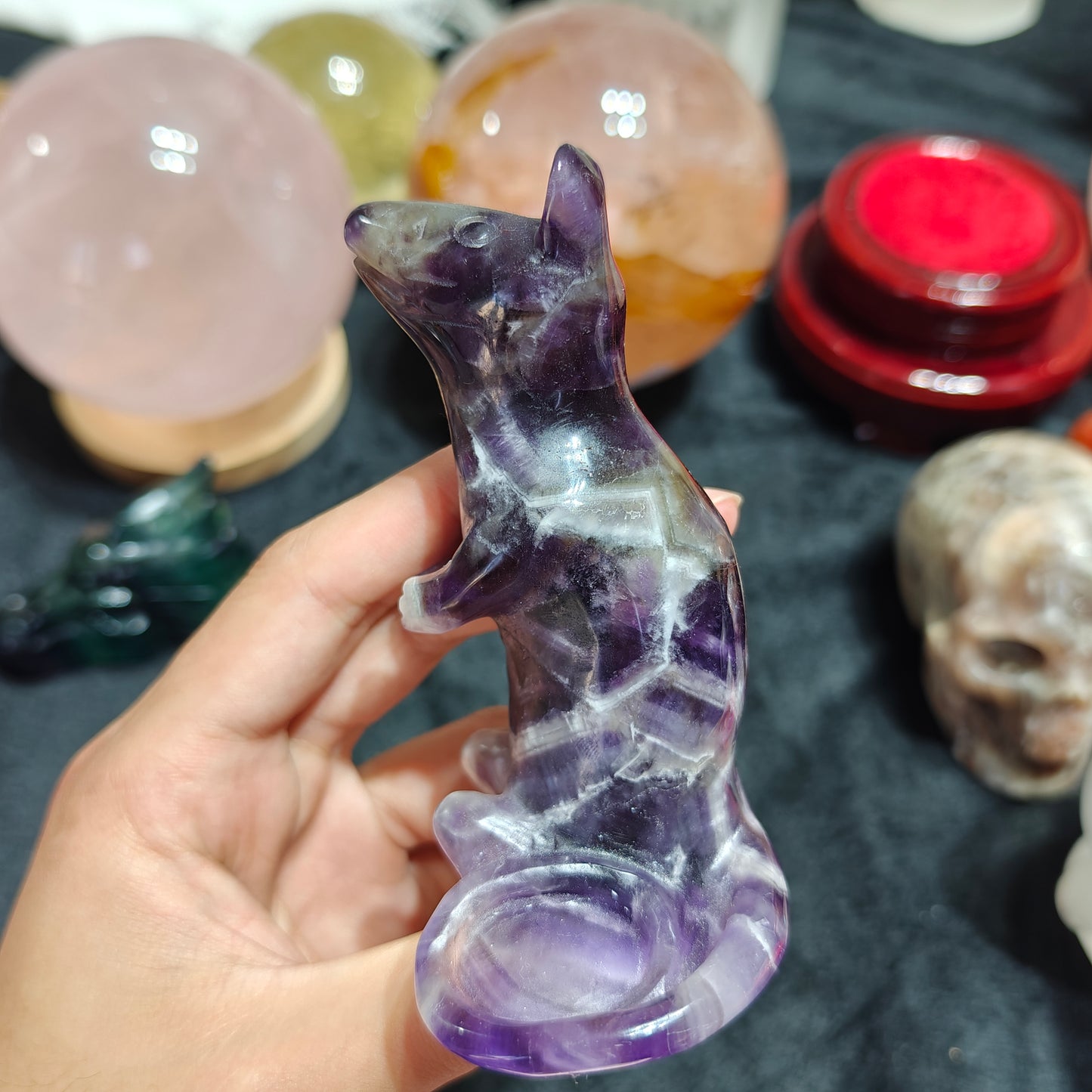 Hand Carved Dream Amethyst Mouse For Decoration And Gift