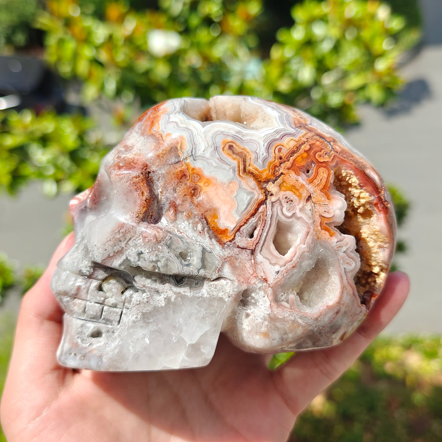 Hand Carved Mexican Agate Skull For Decoration And Gift