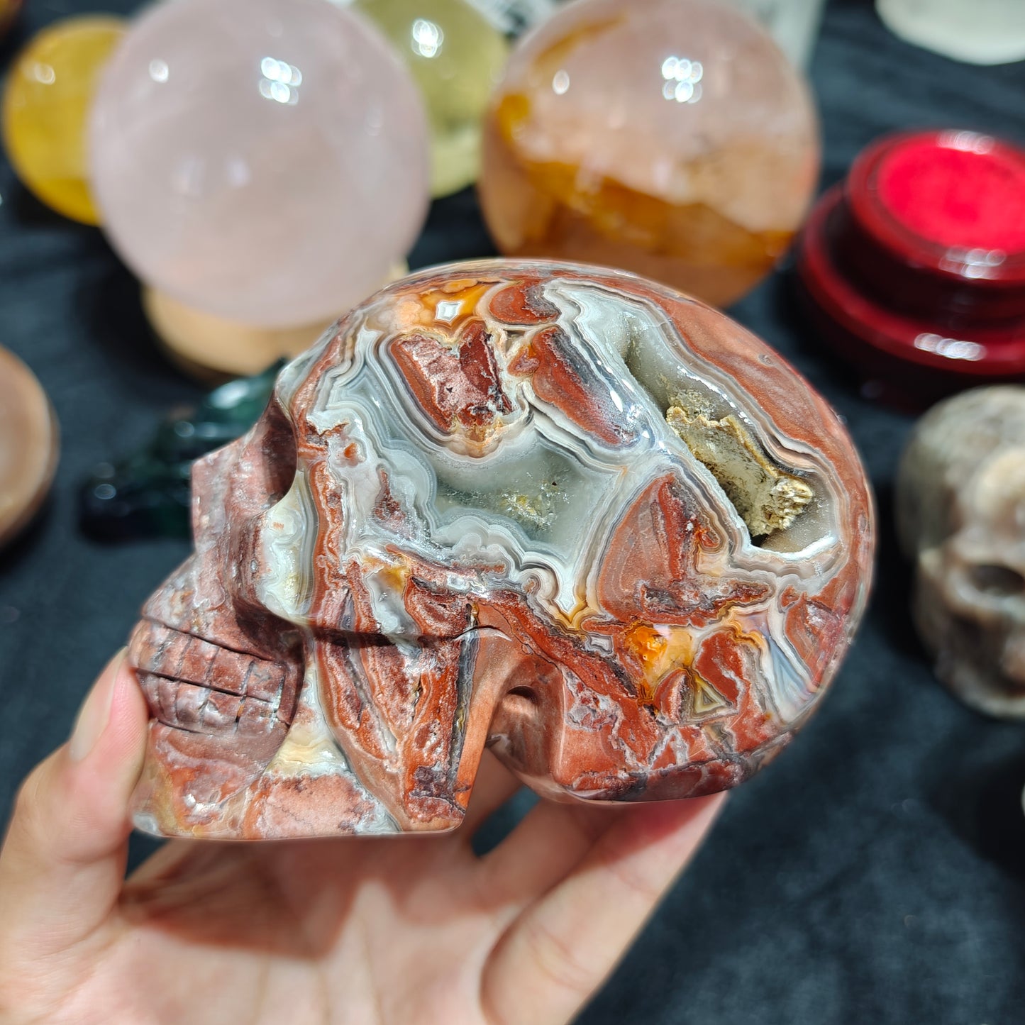 Hand Carved Mexican Agate Skull For Decoration And Gift