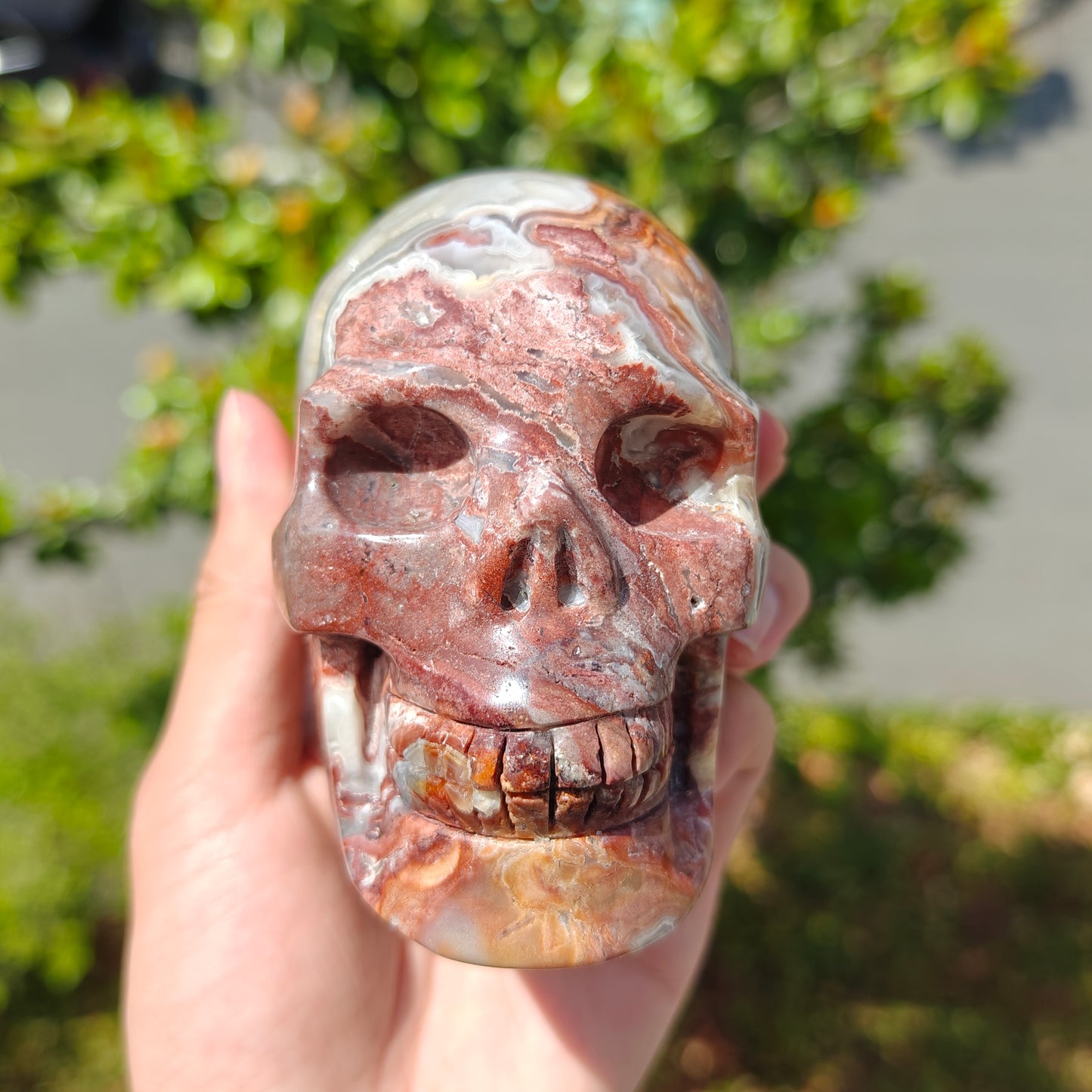 Hand Carved Mexican Agate Skull For Decoration And Gift