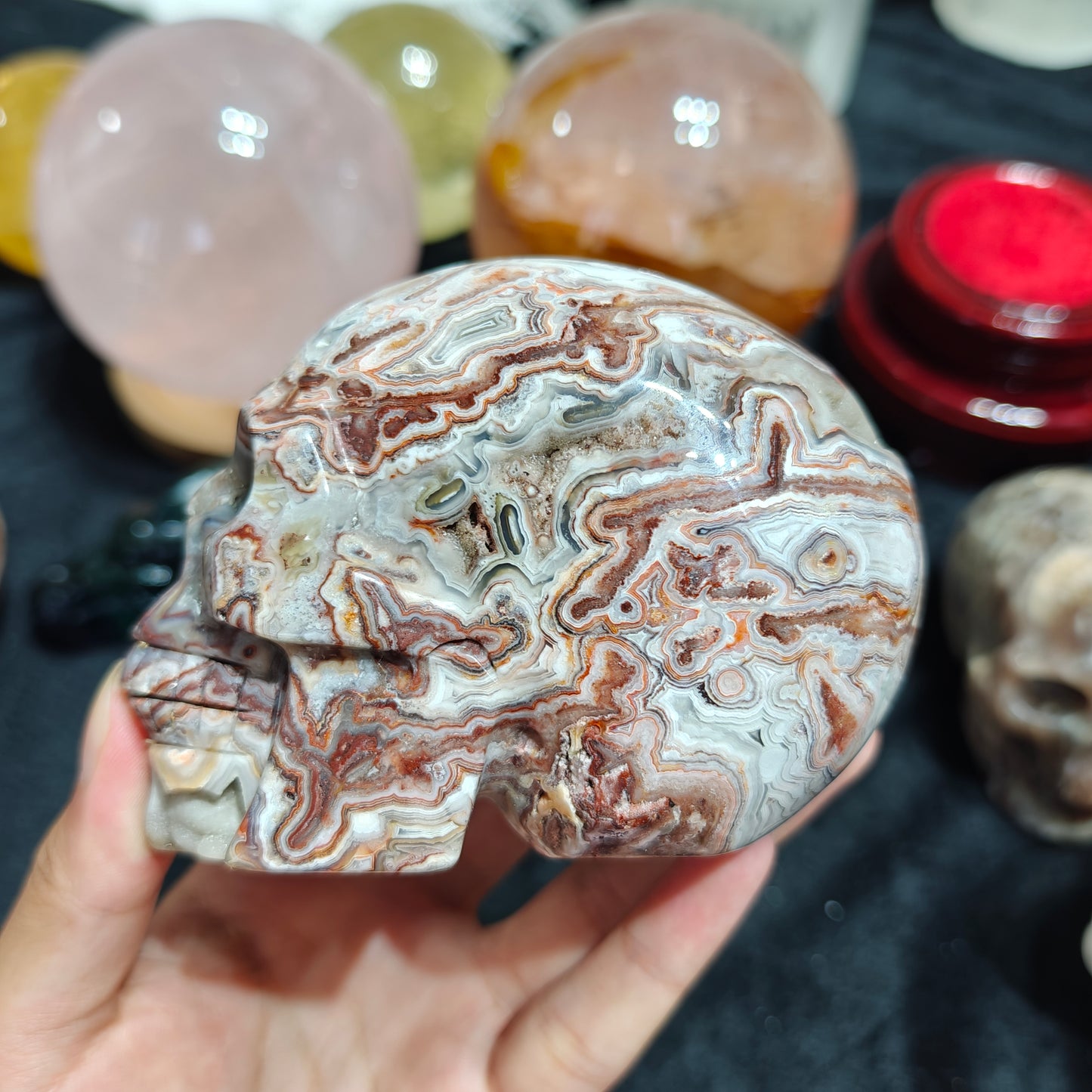 Hand Carved Mexican Agate Skull For Decoration And Gift