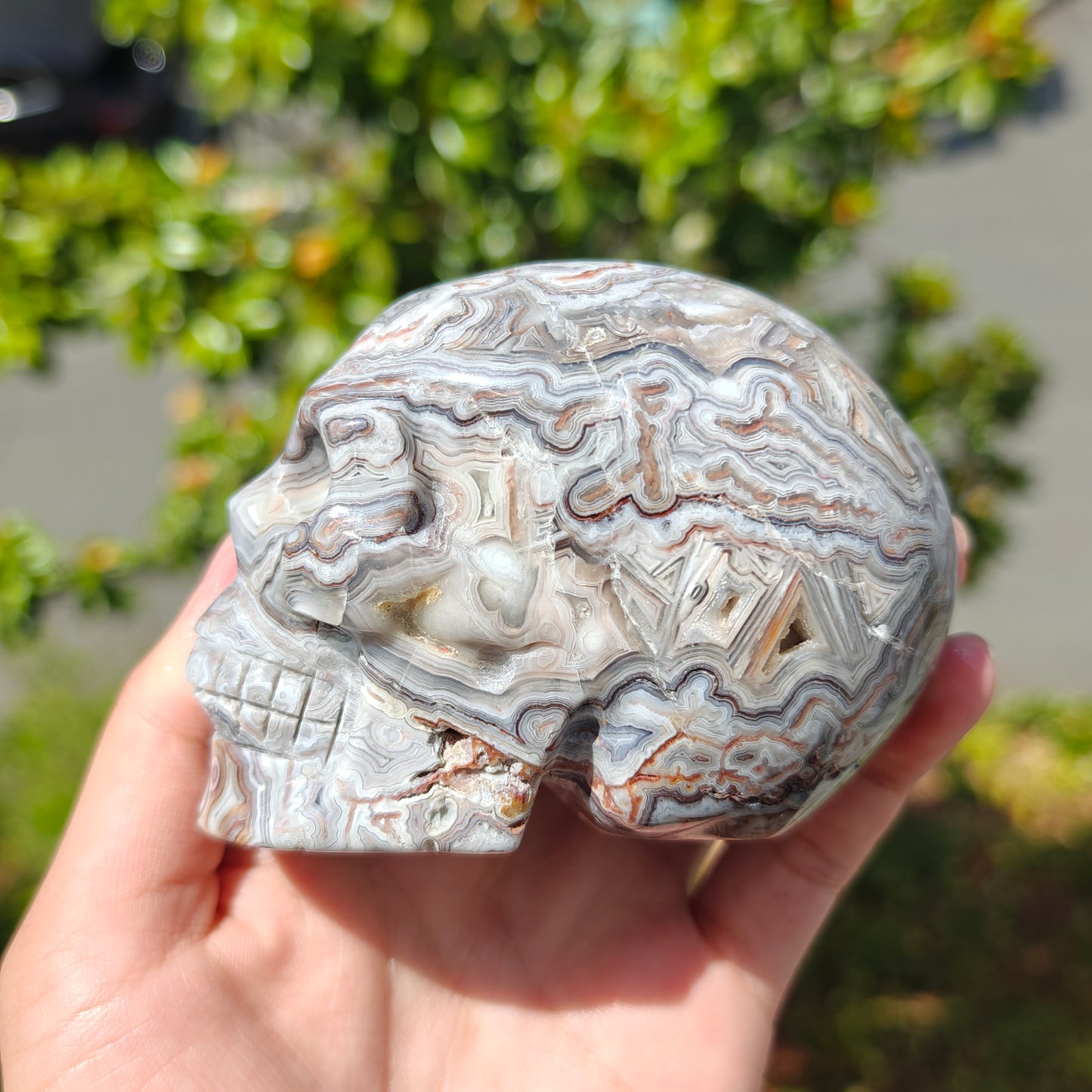 Hand Carved Mexican Agate Skull For Decoration And Gift