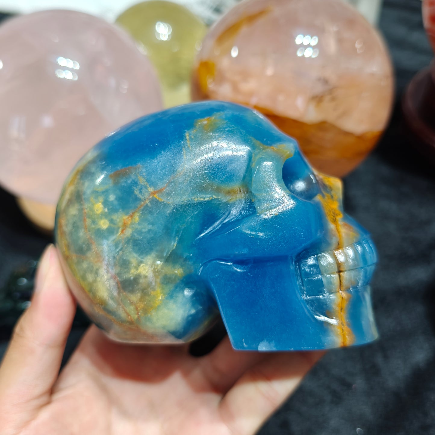 Hand Carved Blue Onyx Skull For Decoration And Gift