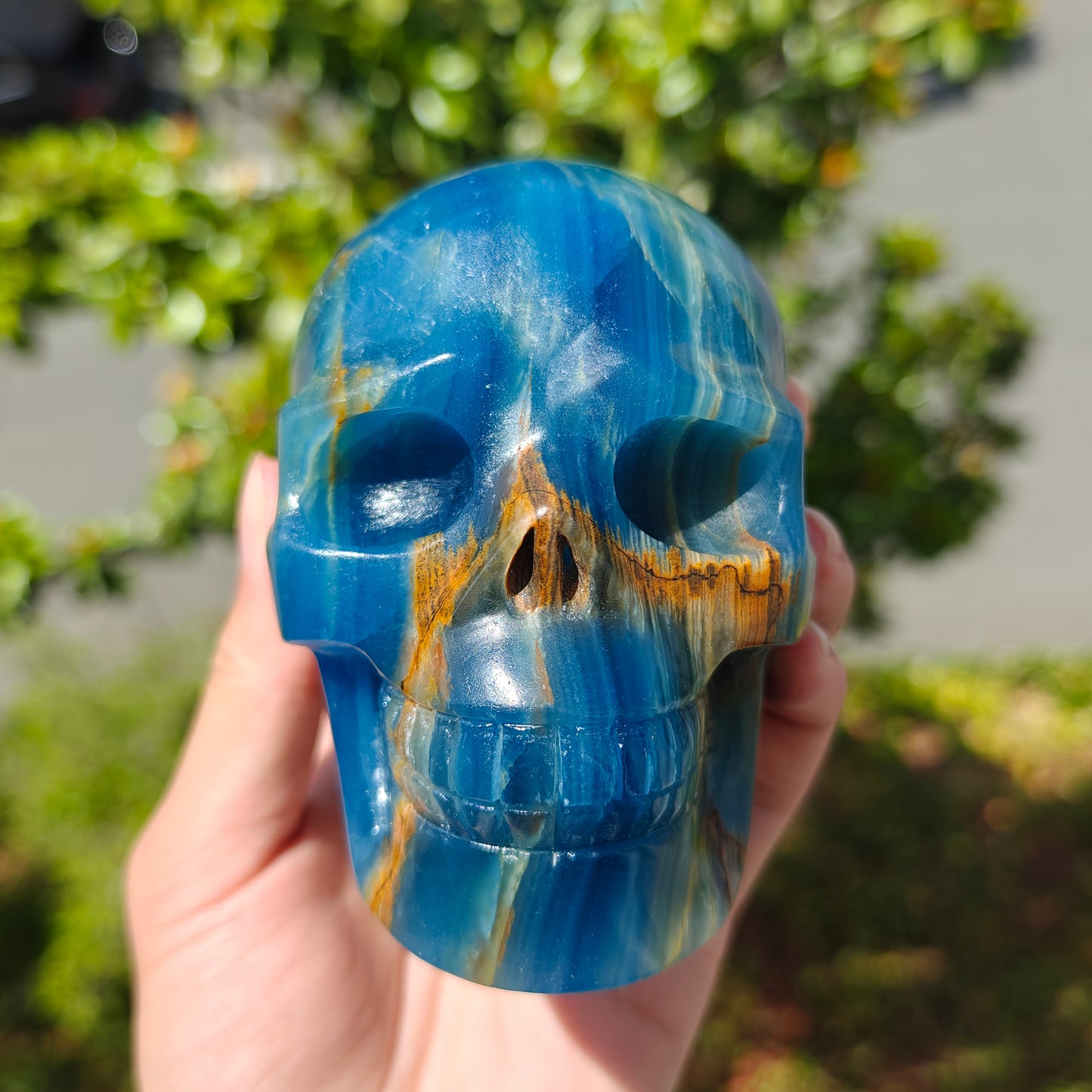 Hand Carved Blue Onyx Skull For Decoration And Gift