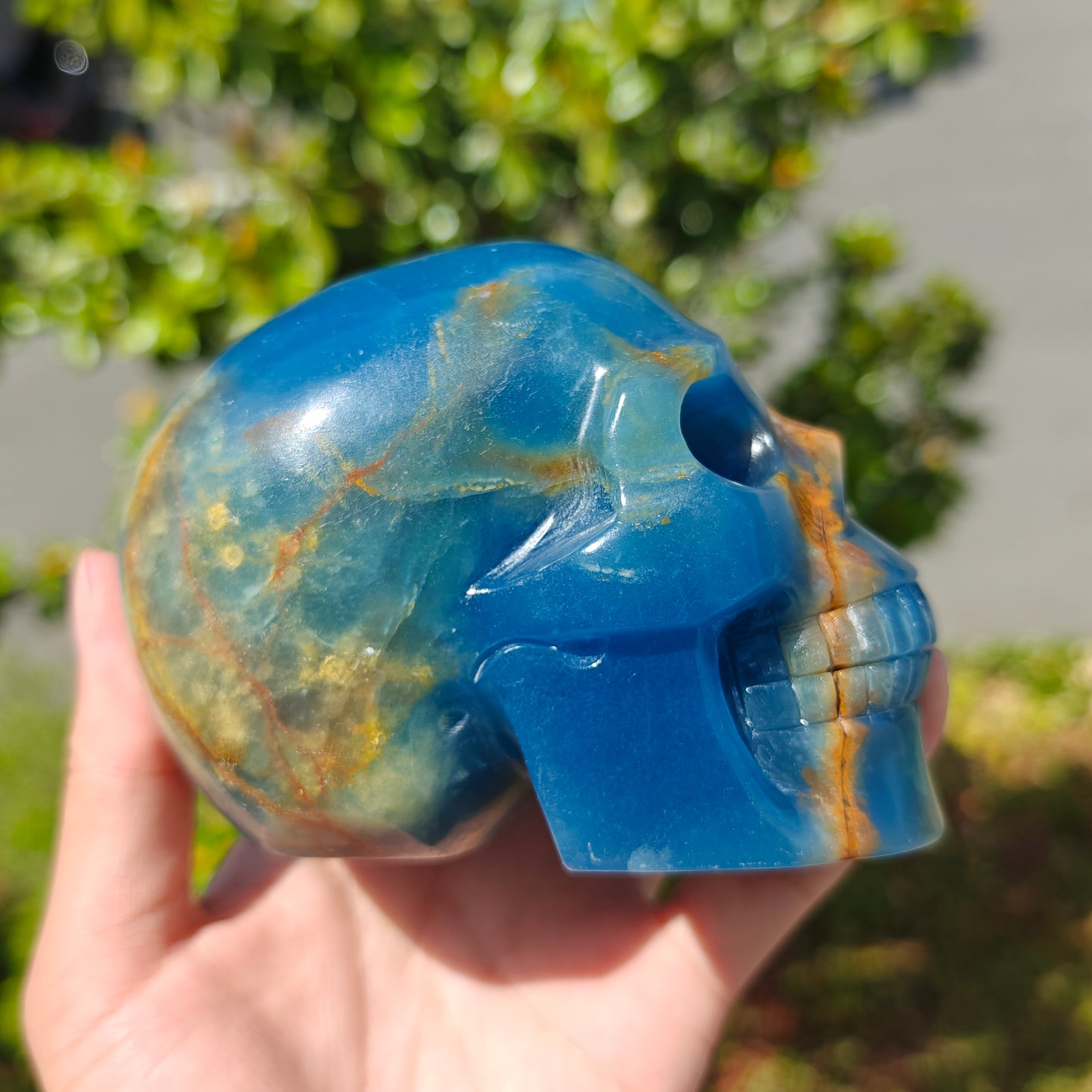 Hand Carved Blue Onyx Skull For Decoration And Gift