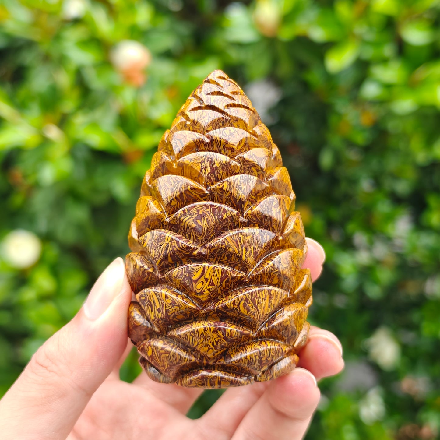 Hand Carved Mariam Jasper Pinecone For Decoration And Gift