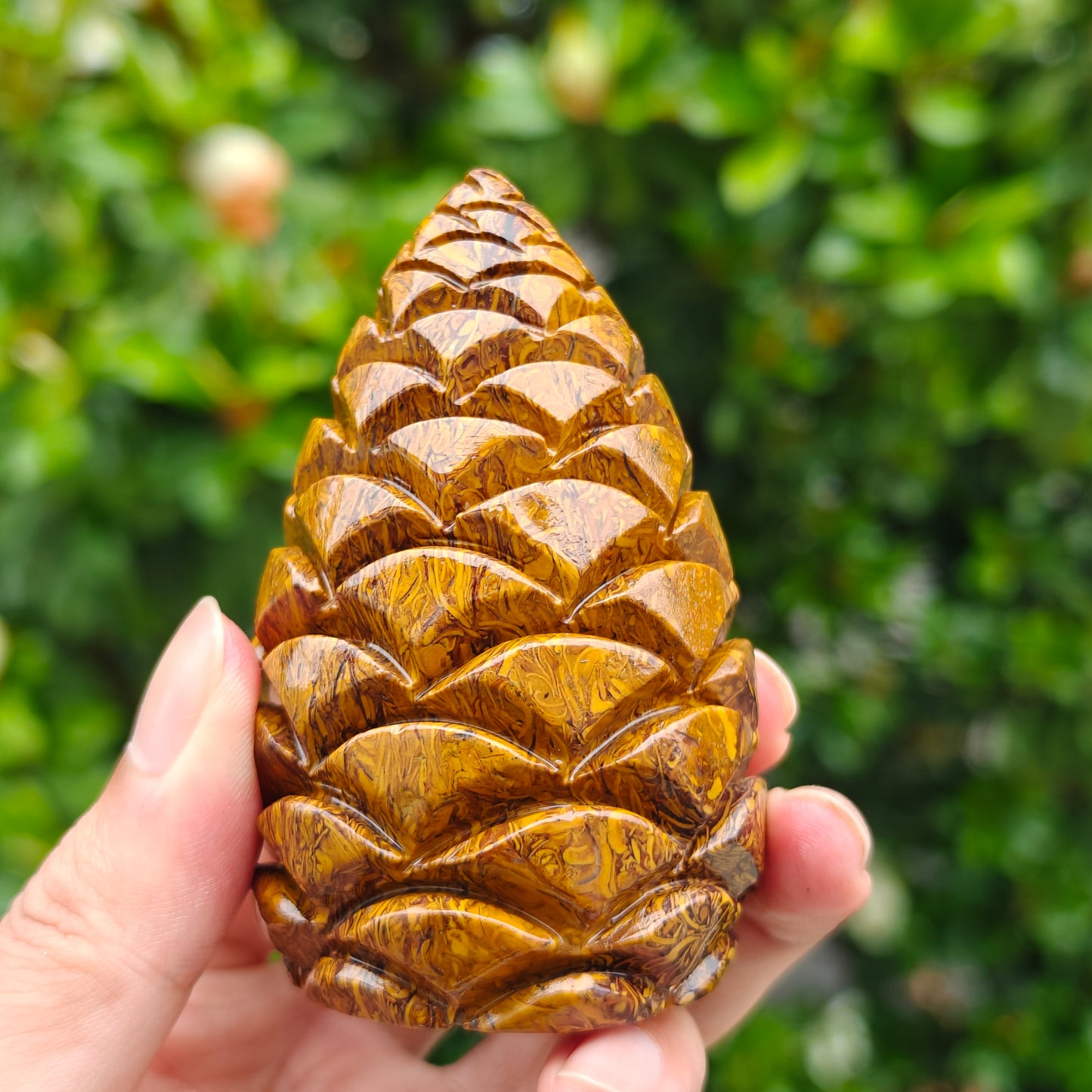 Hand Carved Mariam Jasper Pinecone For Decoration And Gift