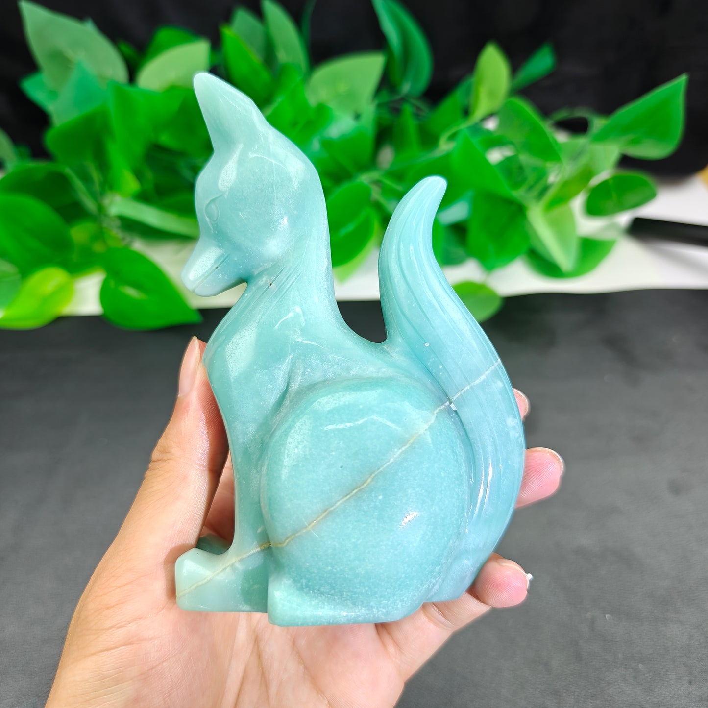 Hand Carved Amazonite Fox For Decoration And Gift