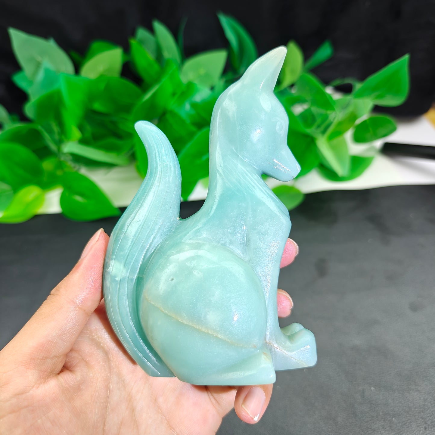 Hand Carved Amazonite Fox For Decoration And Gift