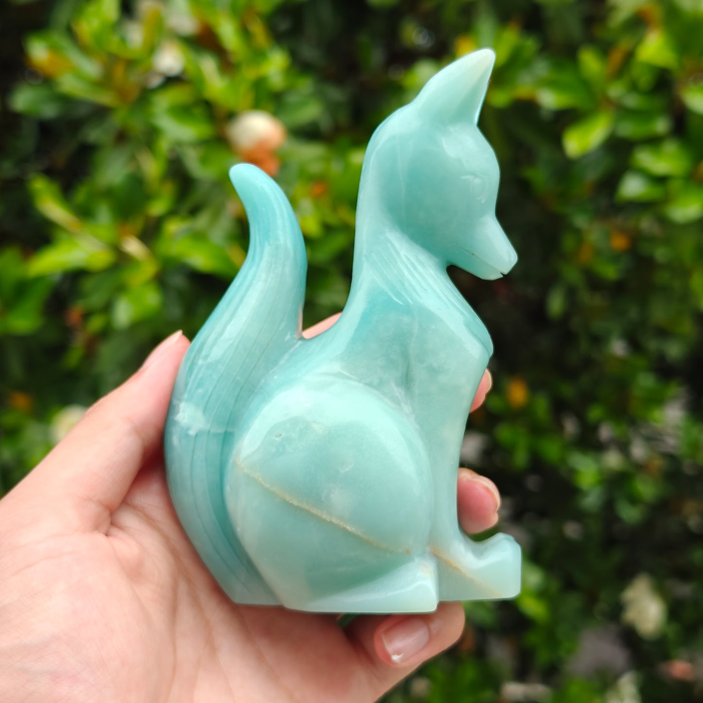 Hand Carved Amazonite Fox For Decoration And Gift