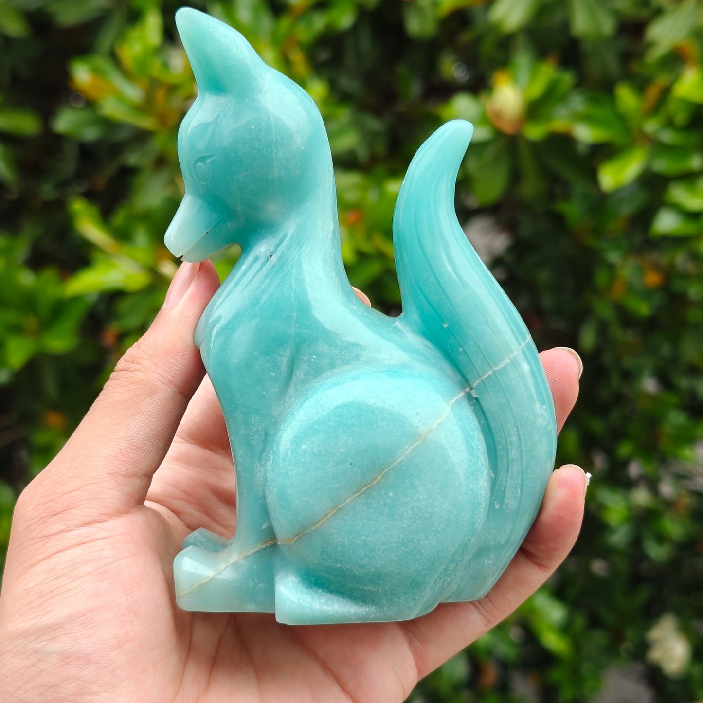 Hand Carved Amazonite Fox For Decoration And Gift