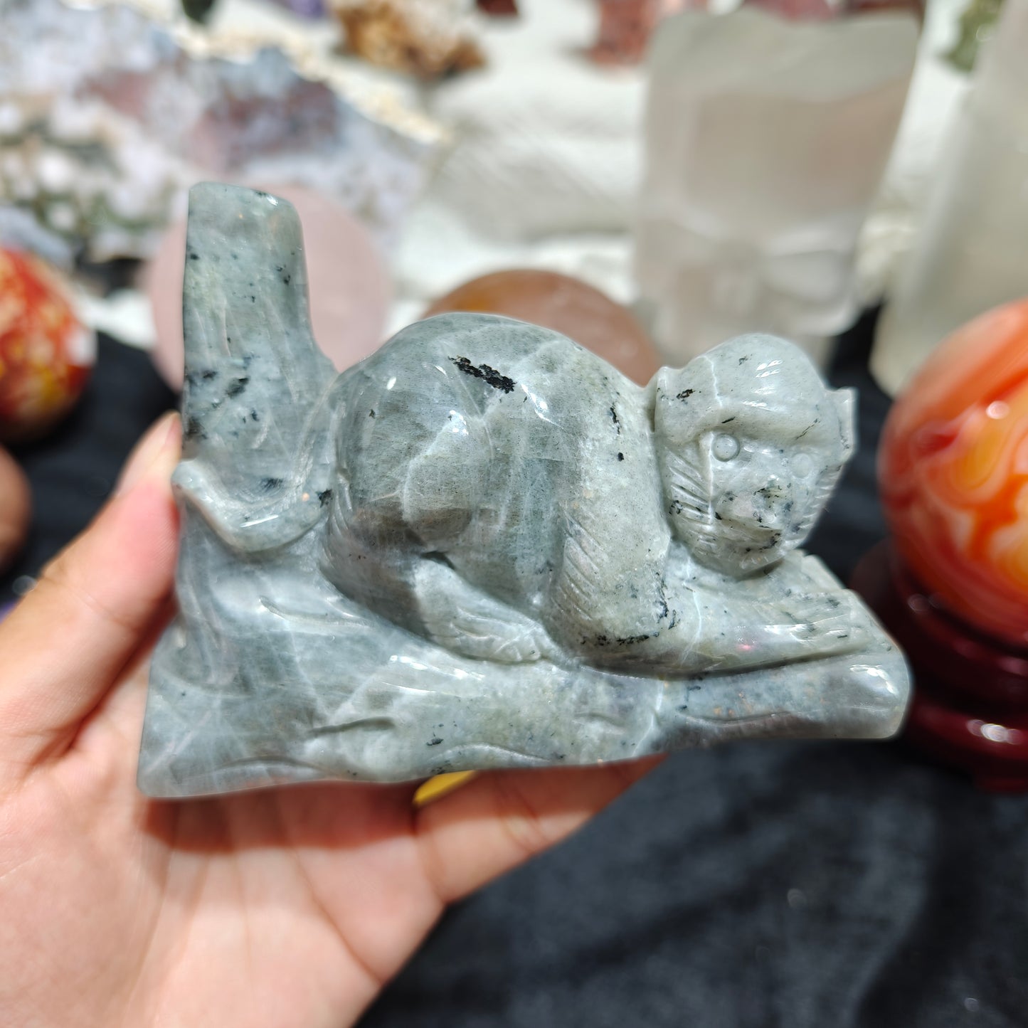 Hand Carved Labradorite Monkey For Decoration And Gift