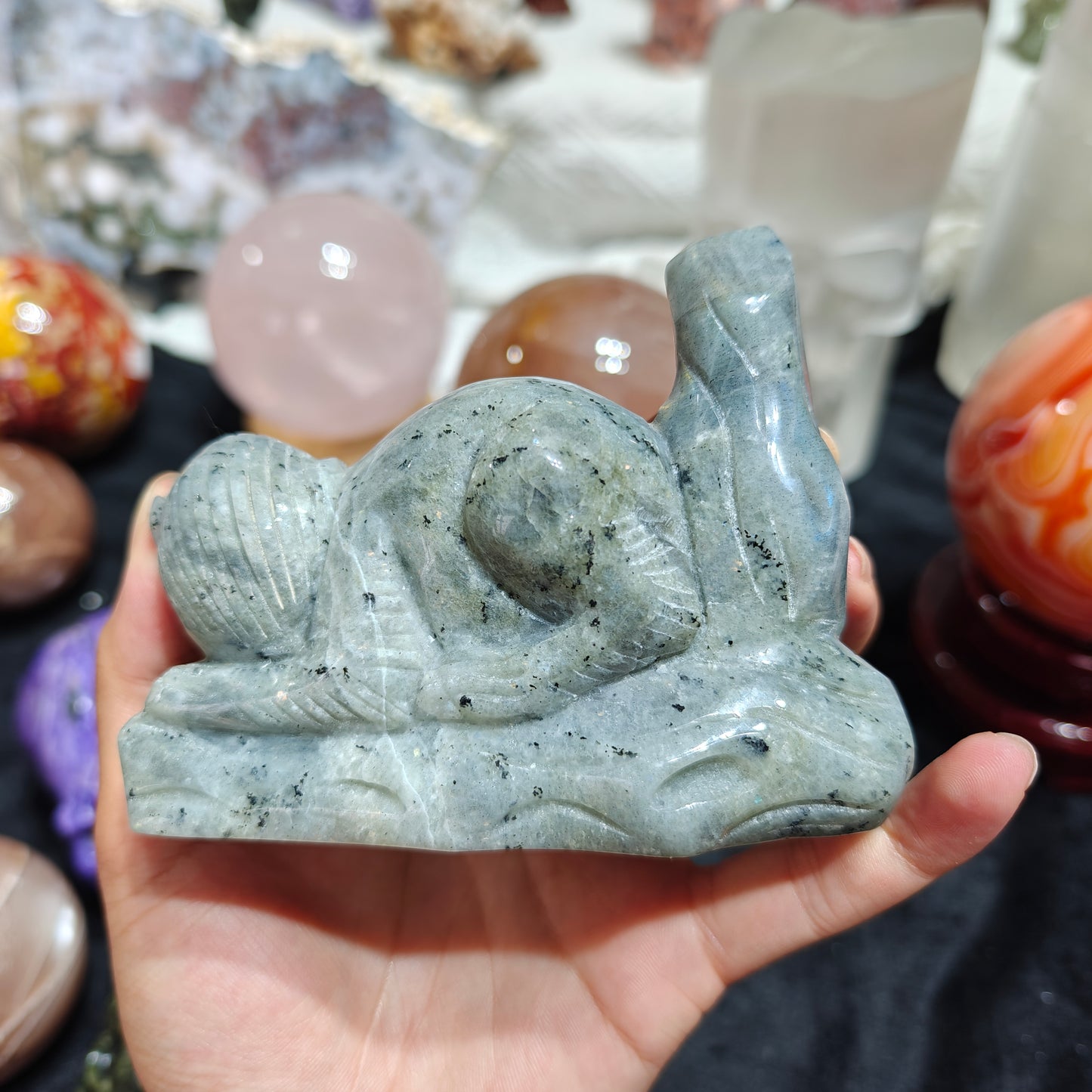 Hand Carved Labradorite Monkey For Decoration And Gift