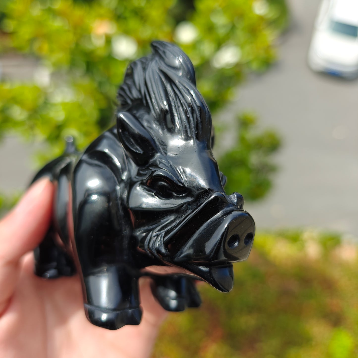 Hand Carved Black Obsidian Wild Boar For Decoration And Gift