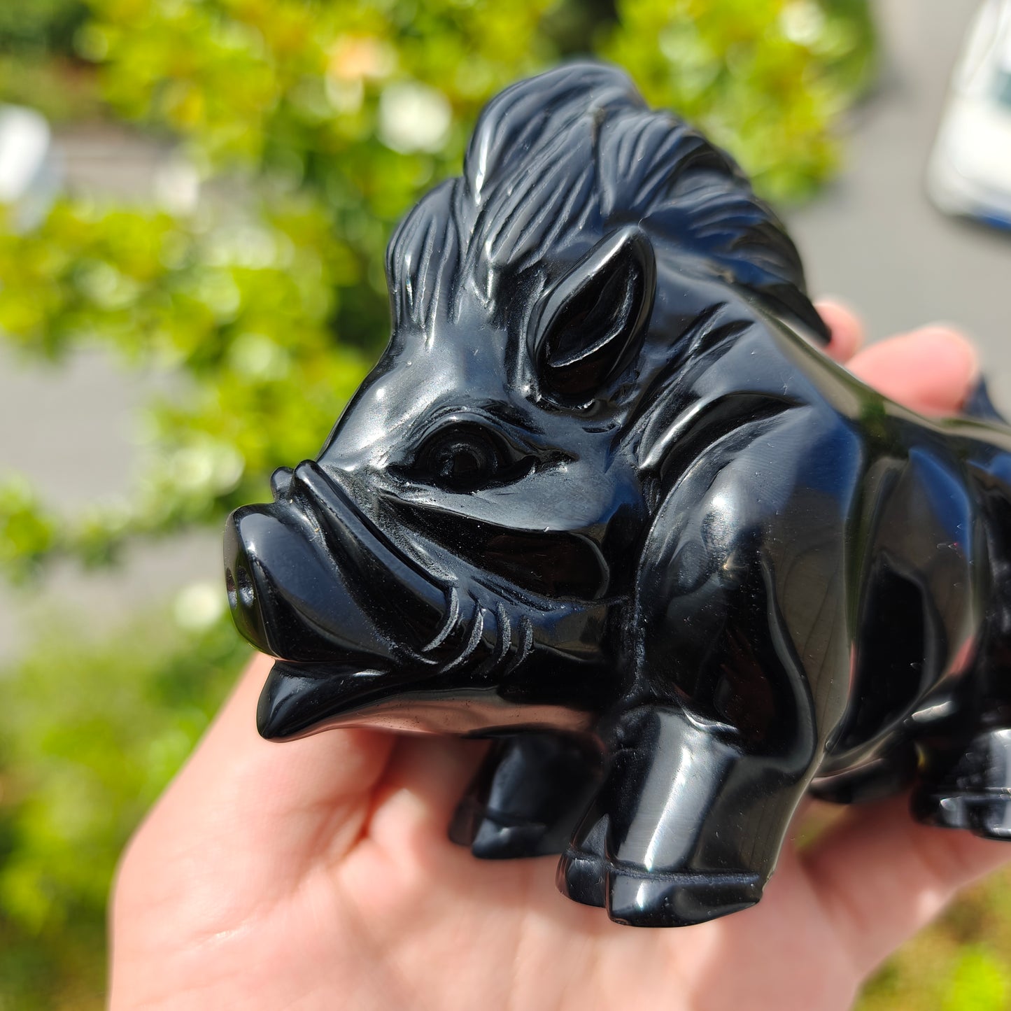 Hand Carved Black Obsidian Wild Boar For Decoration And Gift