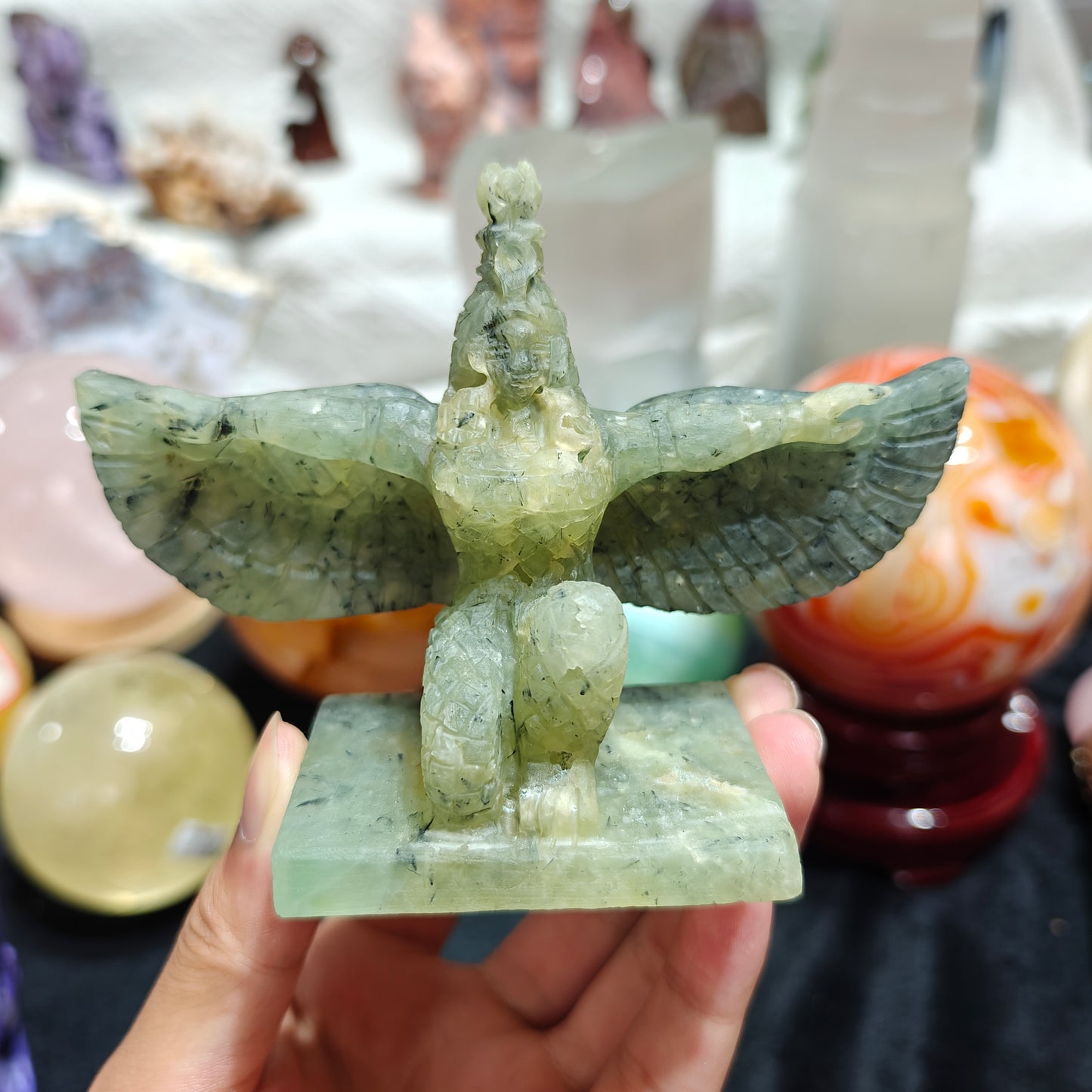 Hand Carved Prehnite Goddess Isis For Decoration And Gift