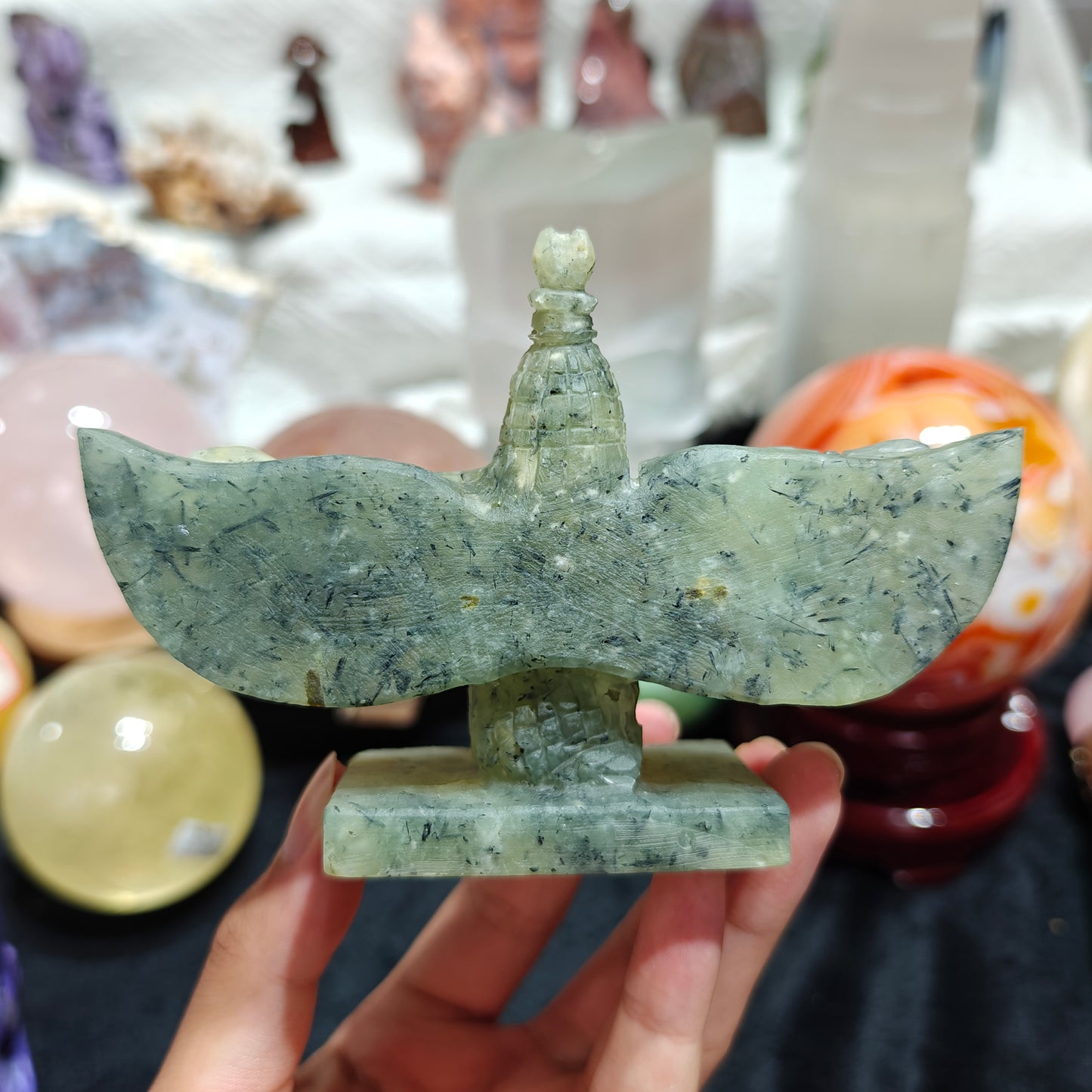 Hand Carved Prehnite Goddess Isis For Decoration And Gift