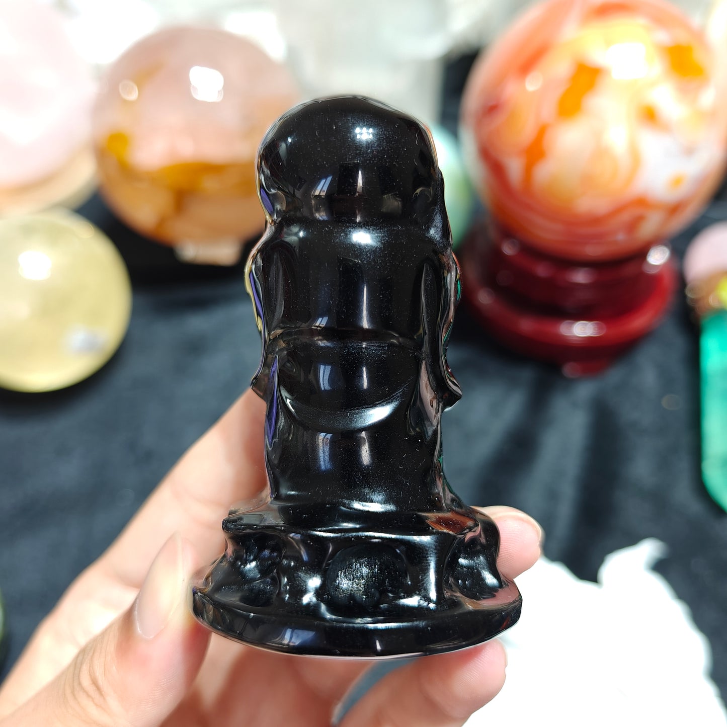 Hand Carved Black Obsidian Maitreya For Decoration And Gift