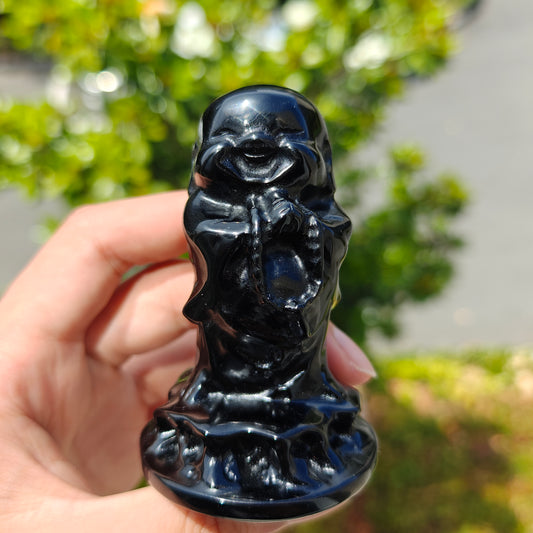 Hand Carved Black Obsidian Maitreya For Decoration And Gift