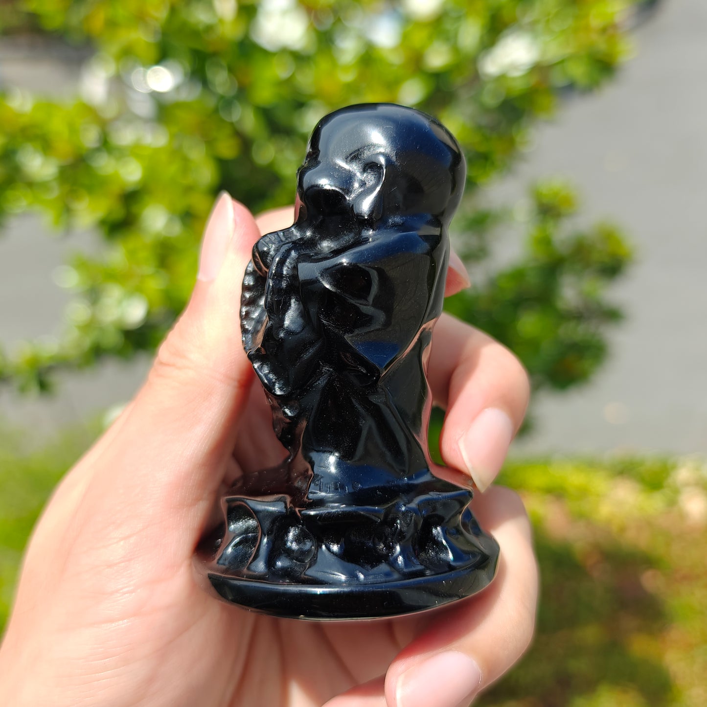 Hand Carved Black Obsidian Maitreya For Decoration And Gift