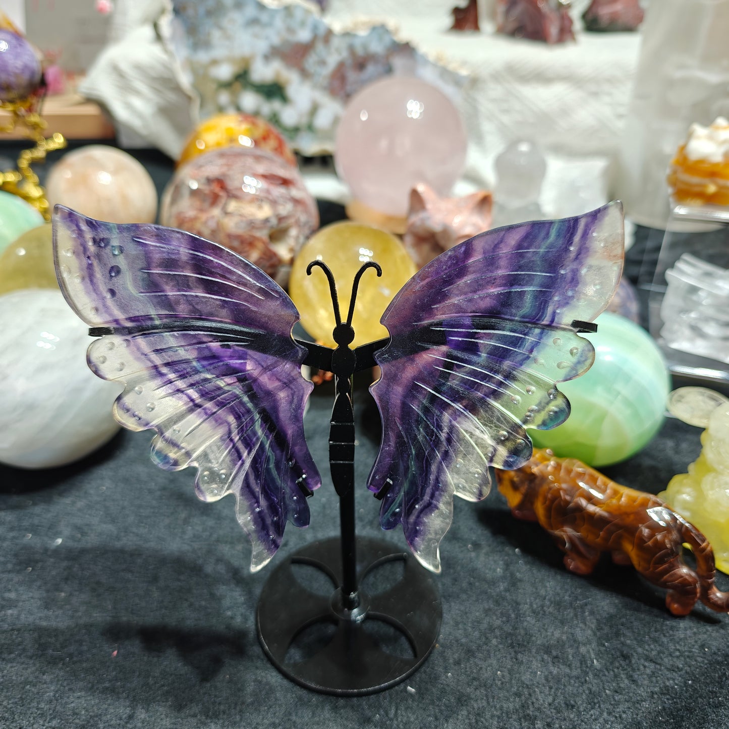 Hand Carved Rainbow Fluorite Butterfly For Decoration And Gift