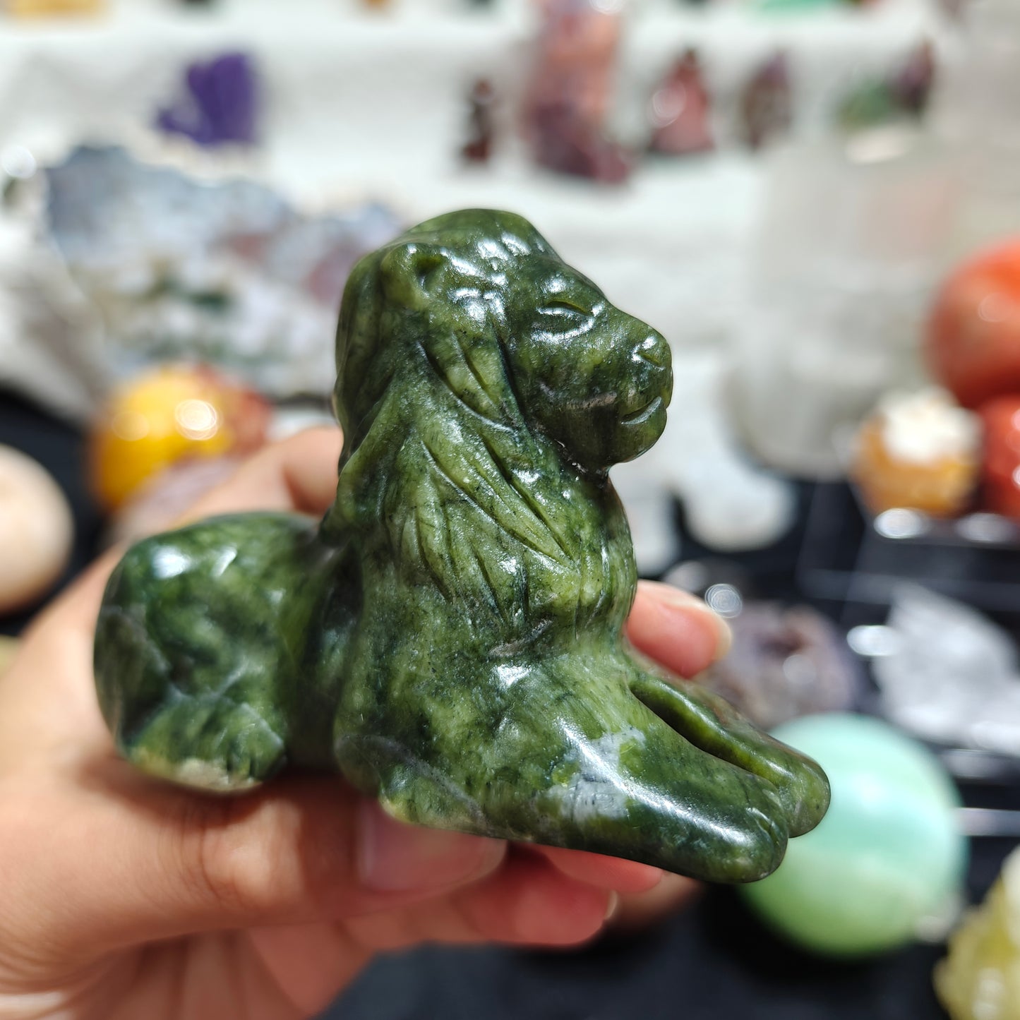 Hand Carved Xiuyan Jade Lion For Decoration And Gift