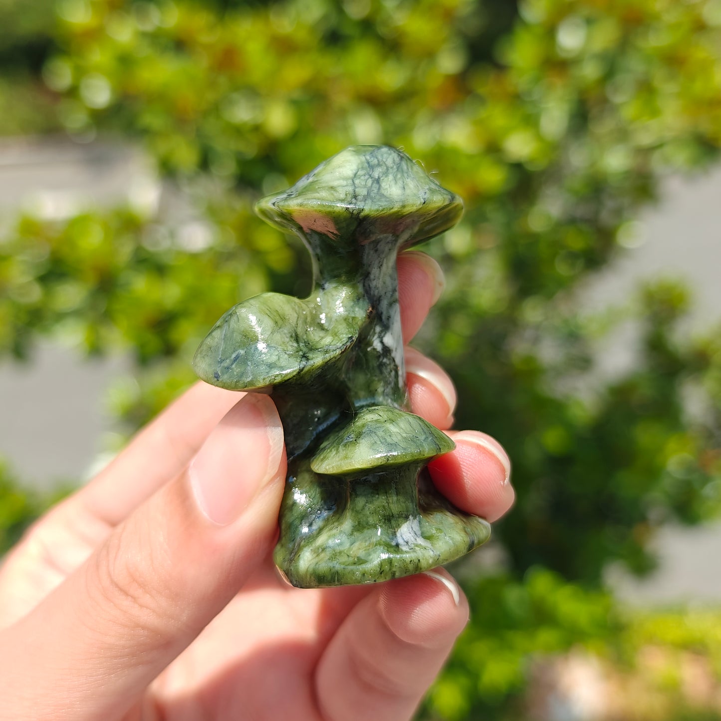 Hand Carved Xiuyan Jade Mushroom For Decoration And Gift