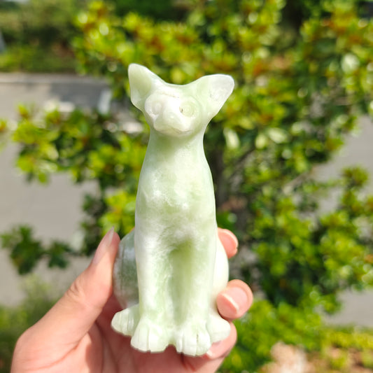 Hand Carved Xiuyan Jade Sphynx Cat For Decoration And Gift