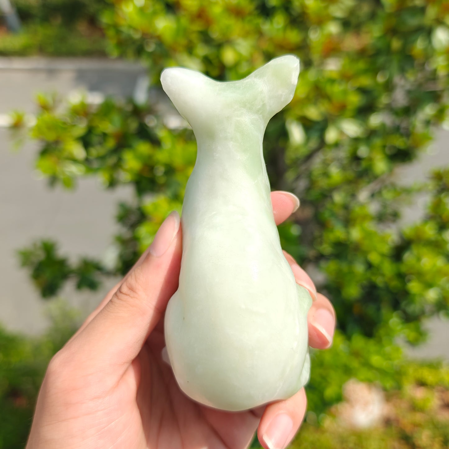 Hand Carved Xiuyan Jade Sphynx Cat For Decoration And Gift