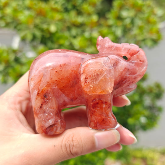 Hand Carved Red Fire Quartz Elephant For Decoration And Gift