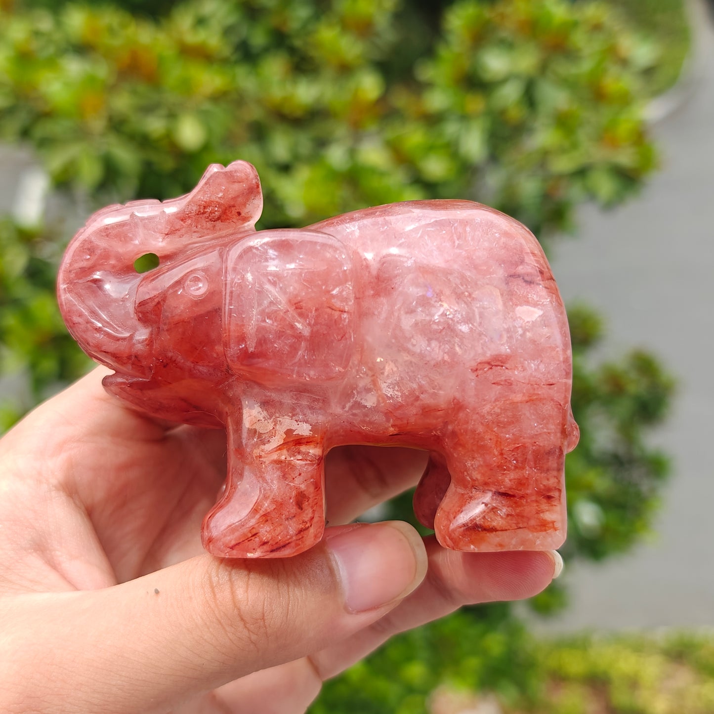 Hand Carved Red Fire Quartz Elephant For Decoration And Gift