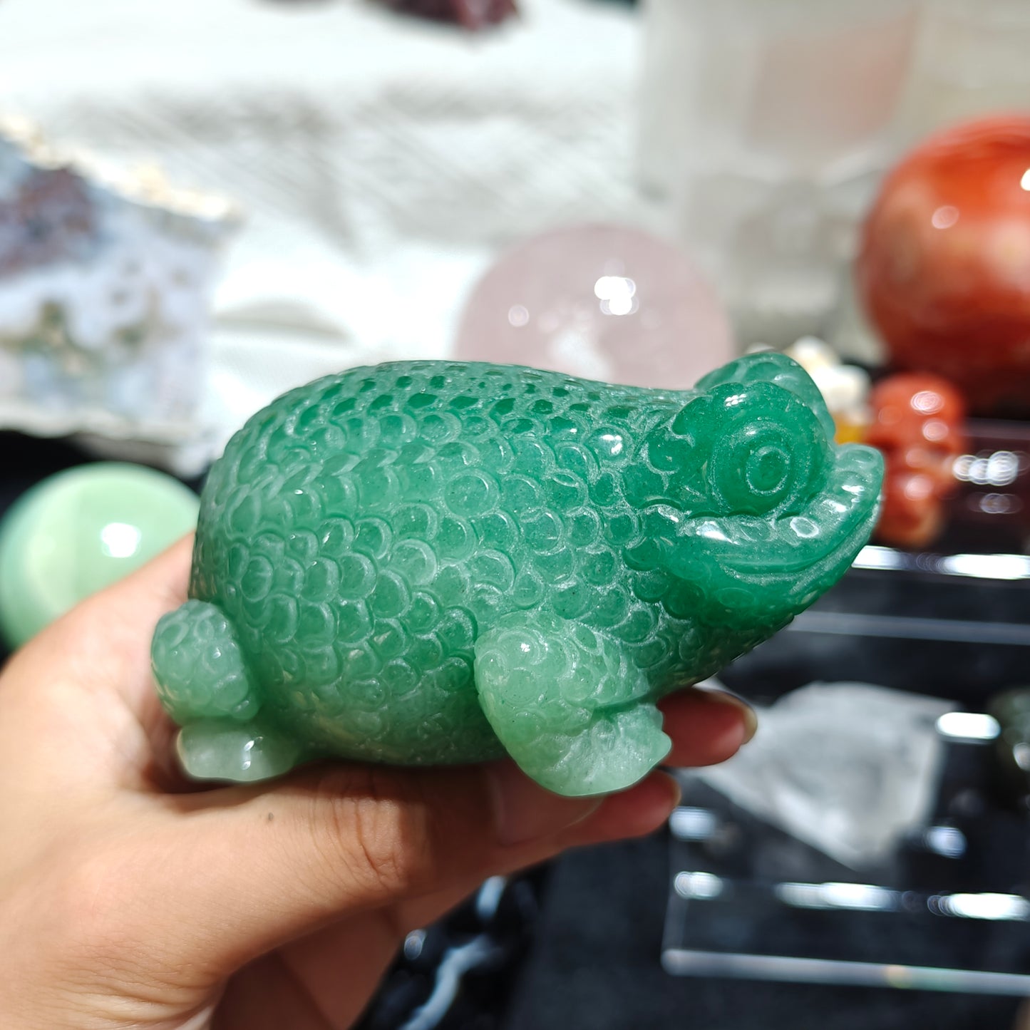 Hand Carved Green Aventurine Toad For Decoration And Gift