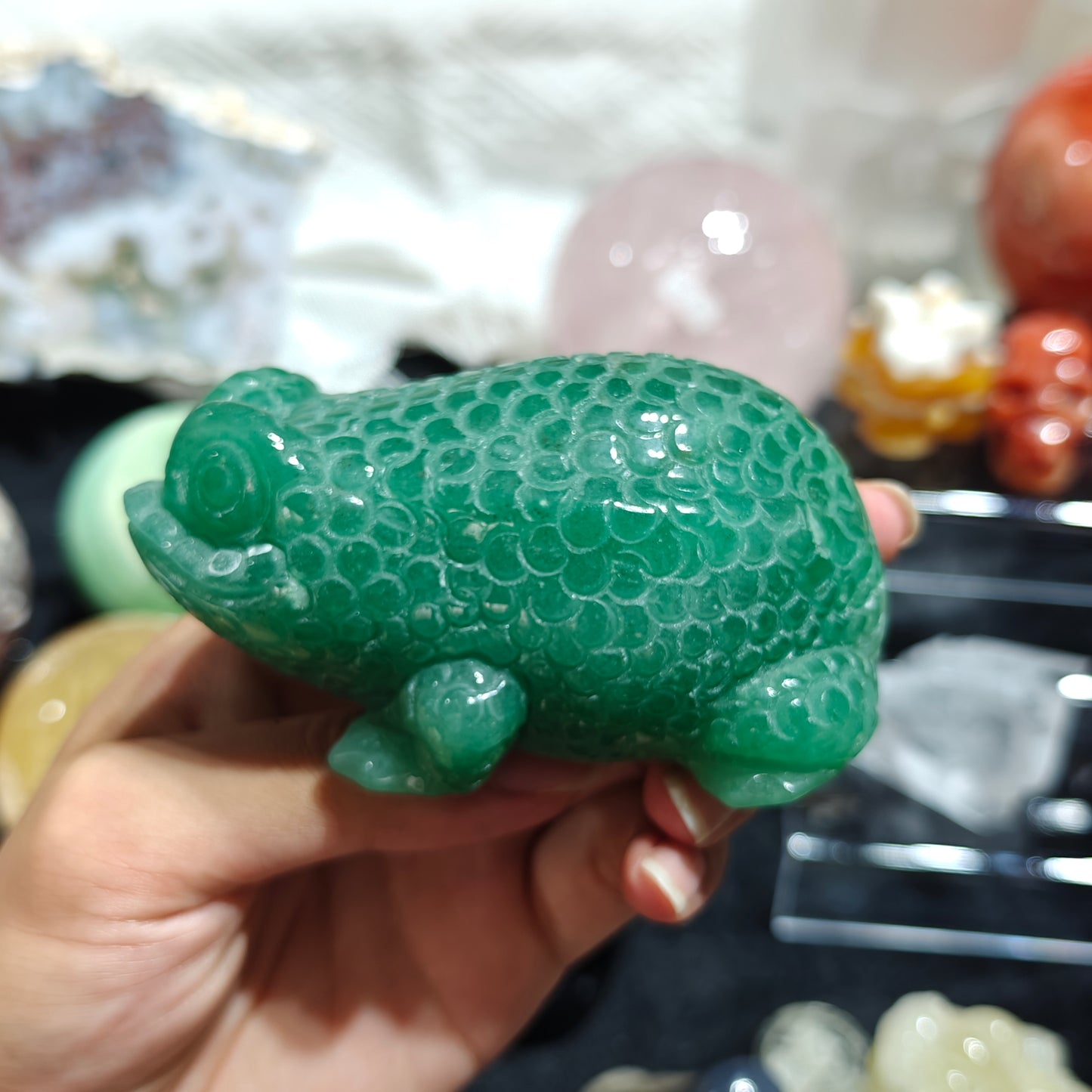 Hand Carved Green Aventurine Toad For Decoration And Gift