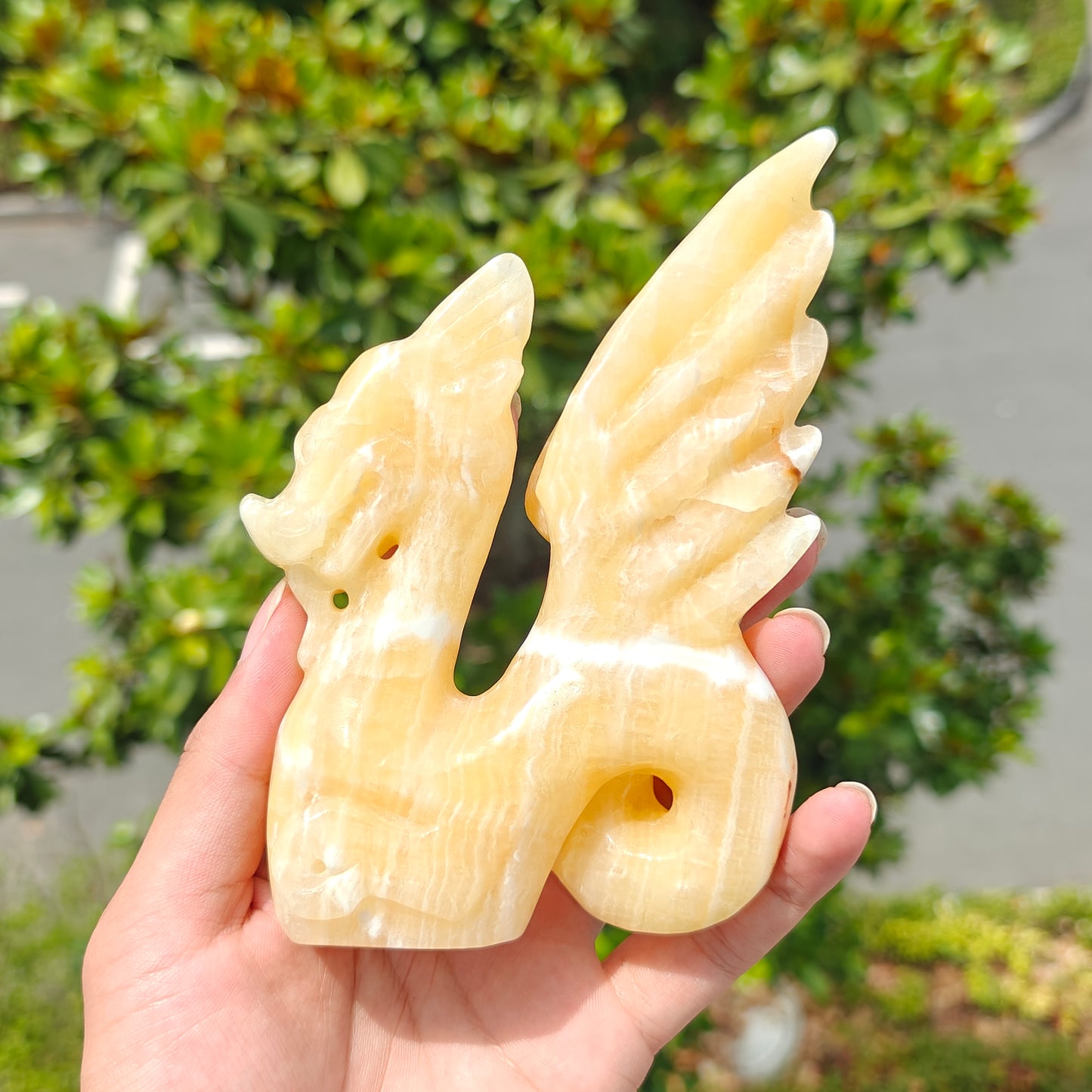 Hand Carved Orange Calcite Fly Dragon For Decoration And Gift