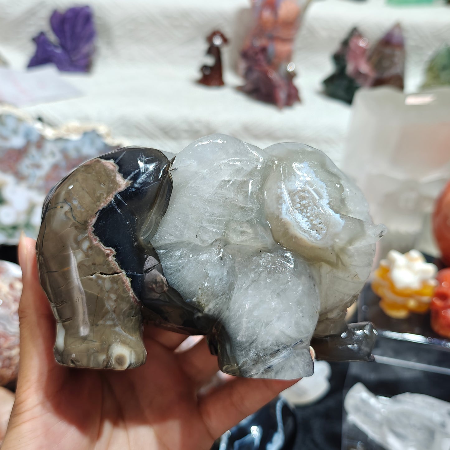 Hand Carved Volcano Agate Elephant For Decoration And Gift