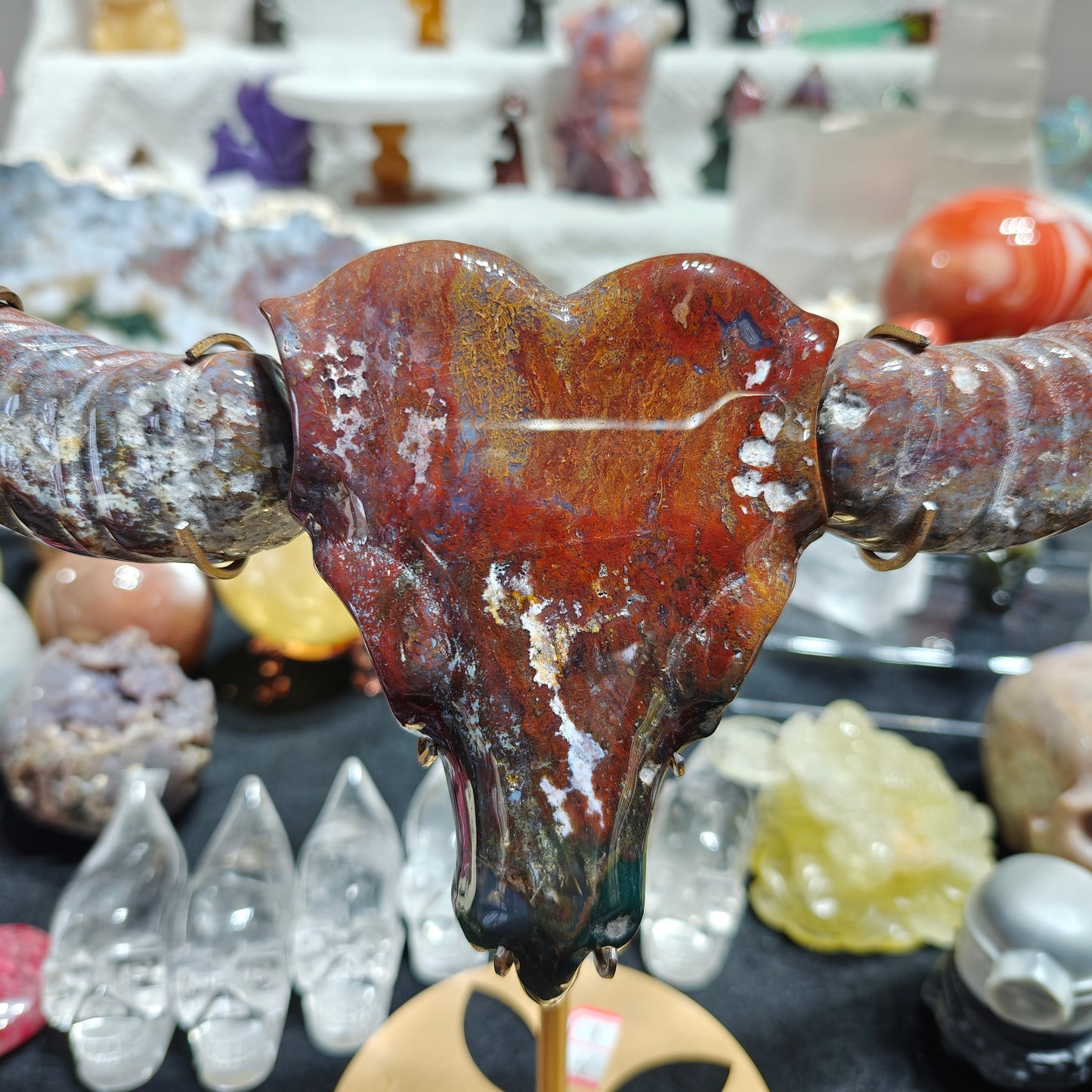 Hand Carved Ocean Jasper Bull Head For Decoration And Gift