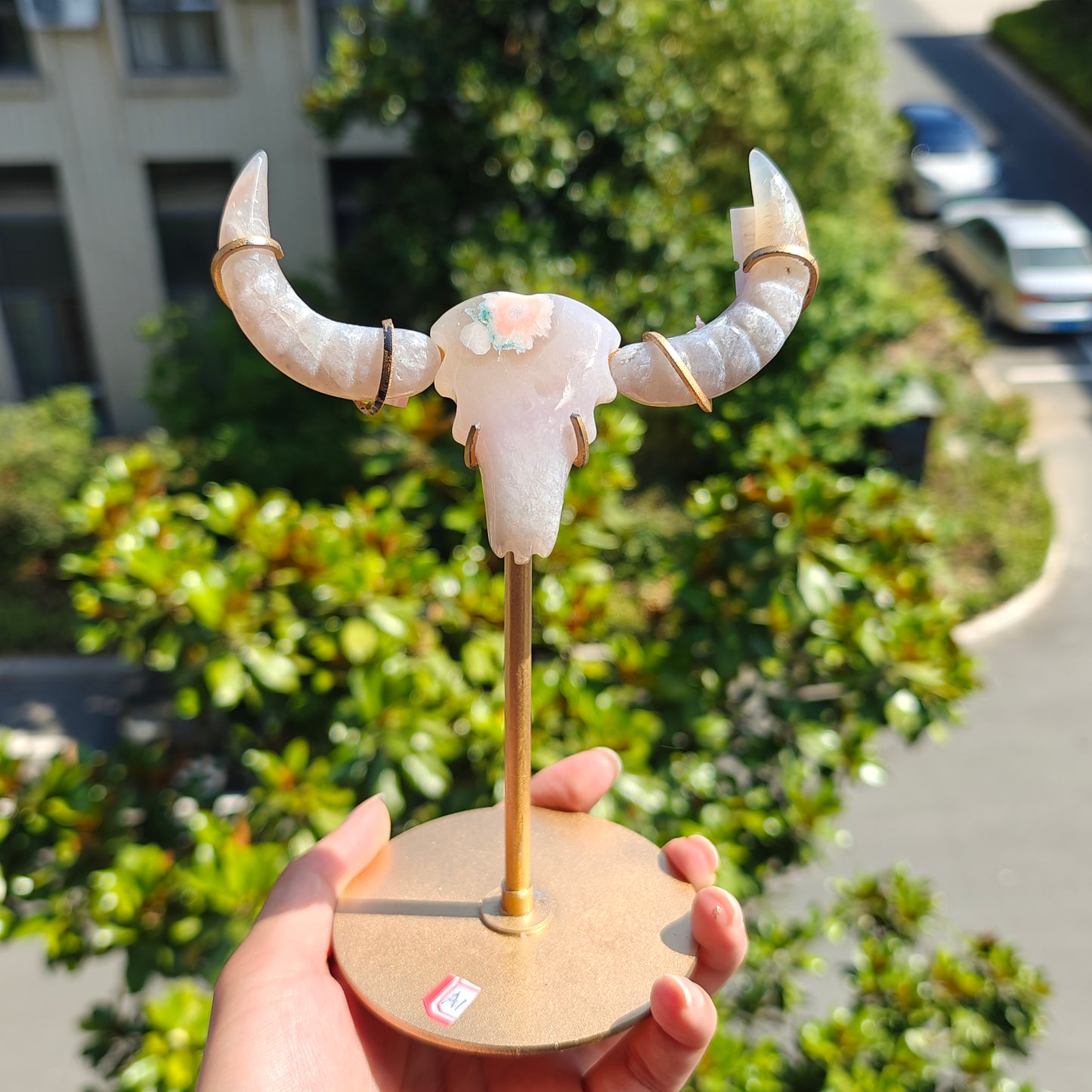 Hand Carved Flower Agate Bull Head For Decoration And Gift