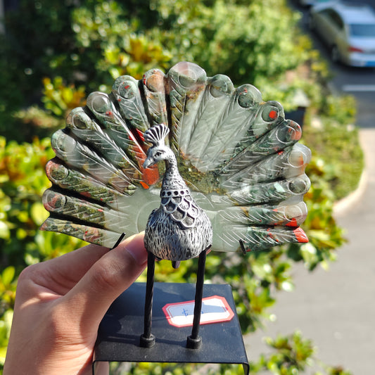 Hand Carved Blood Stone Peacock For Decoration And Gift