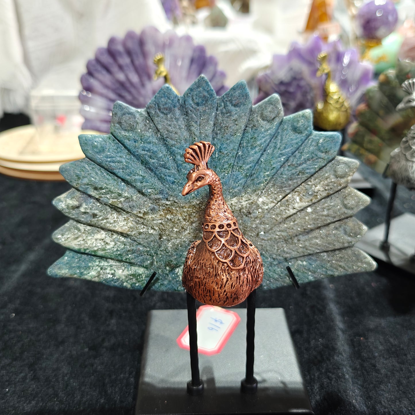 Hand Carved Ruby Fuchsite Peacock For Decoration And Gift