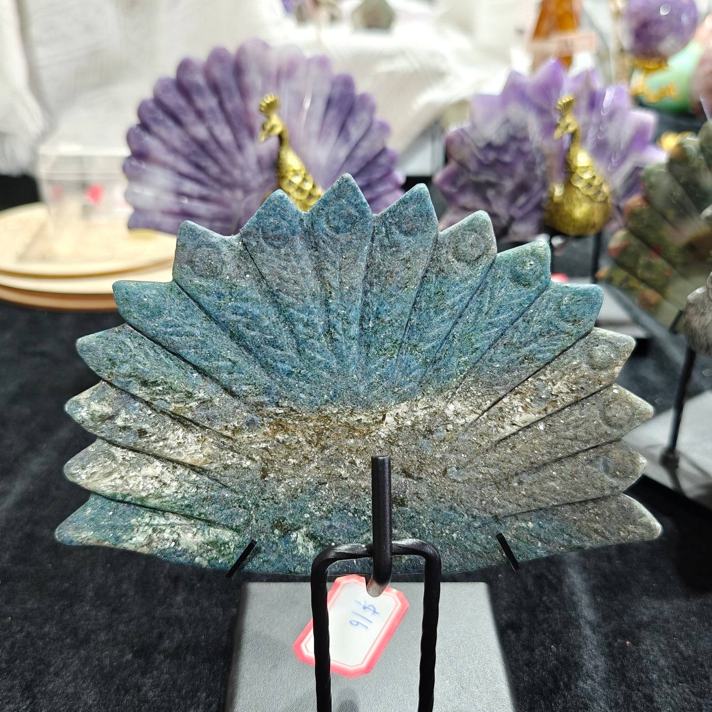 Hand Carved Ruby Fuchsite Peacock For Decoration And Gift