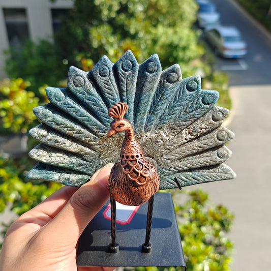 Hand Carved Ruby Fuchsite Peacock For Decoration And Gift