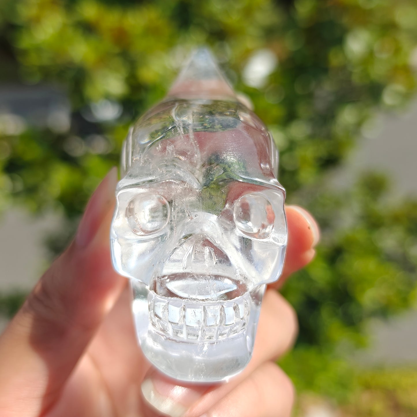 Hand Carved Clear Quartz Long Hair Skull For Decoration And Gift