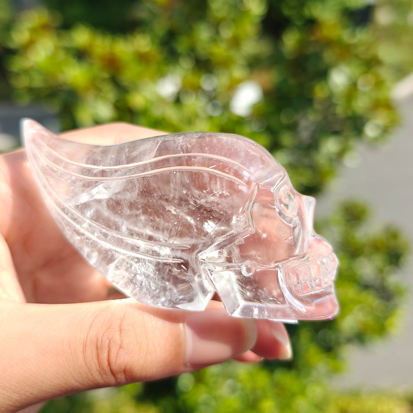 Hand Carved Clear Quartz Long Hair Skull For Decoration And Gift