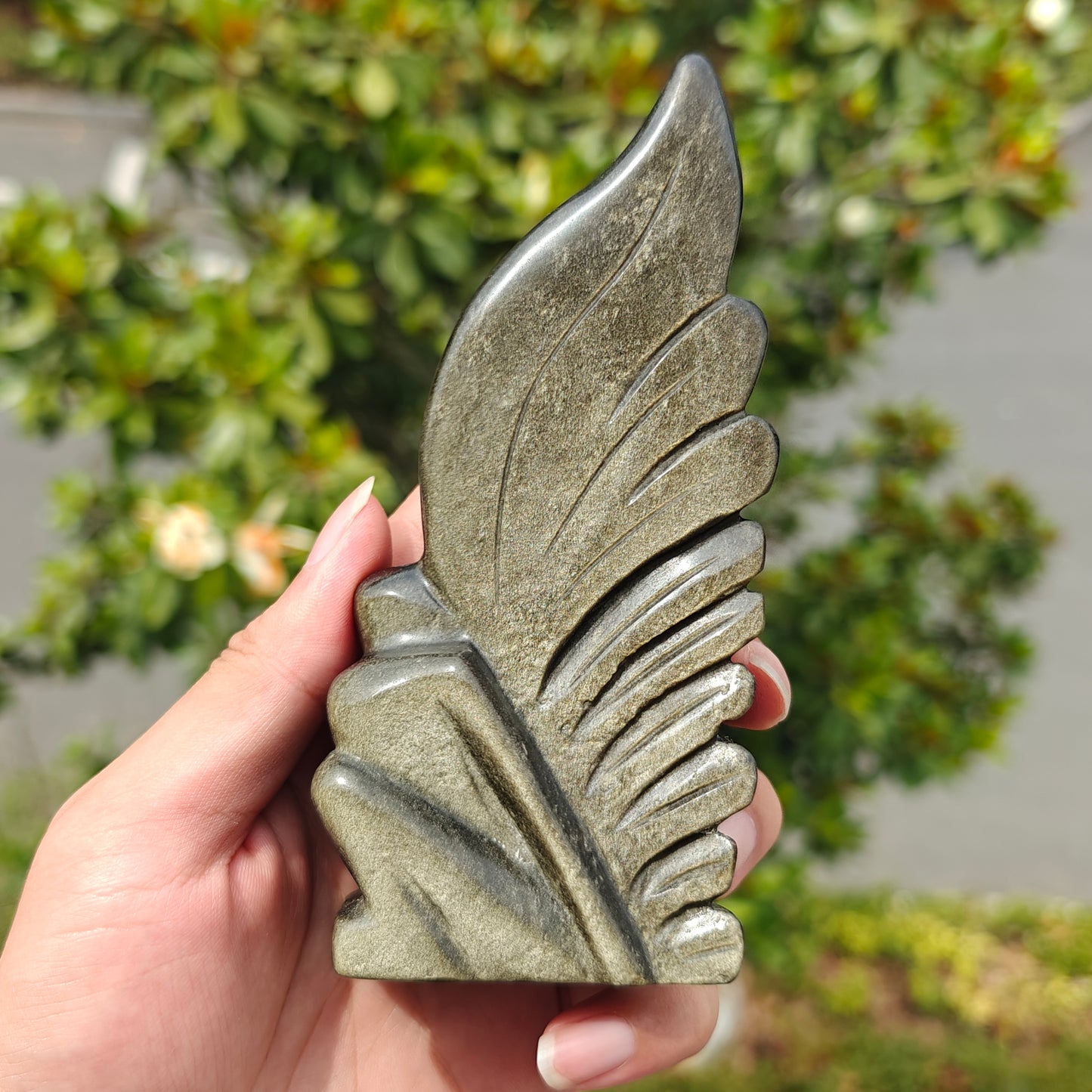 Hand Carved Golden Obsidian Flower Fairy For Decoration And Gift