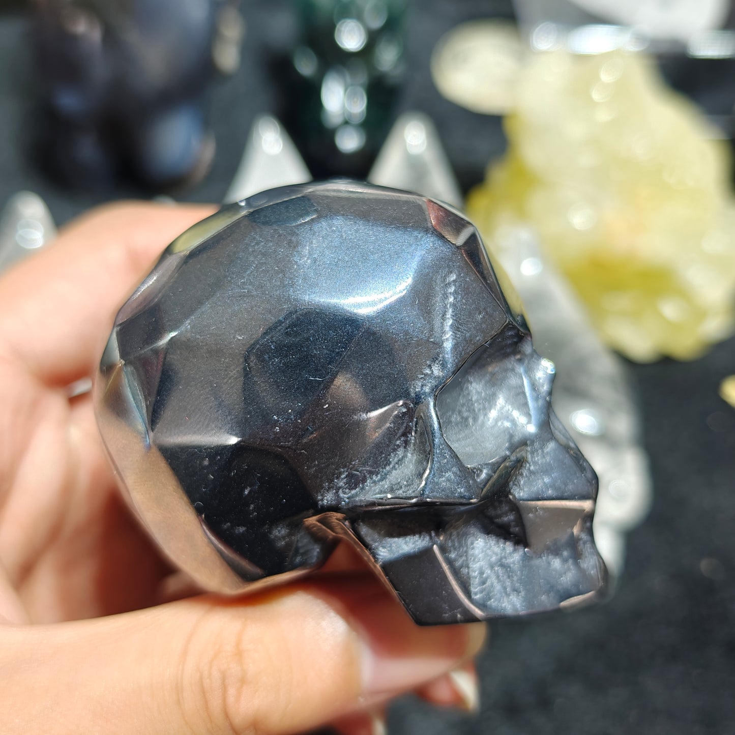 Hand Carved Terahertz Faceted Skull For Decoration And Gift