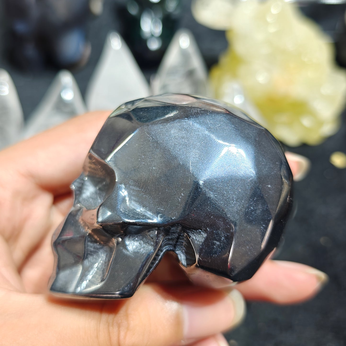 Hand Carved Terahertz Faceted Skull For Decoration And Gift