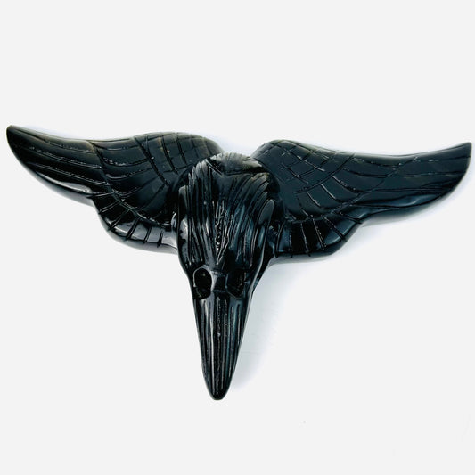 Best Selling Hand Carved Golden Obsidian Winged Raven Skull