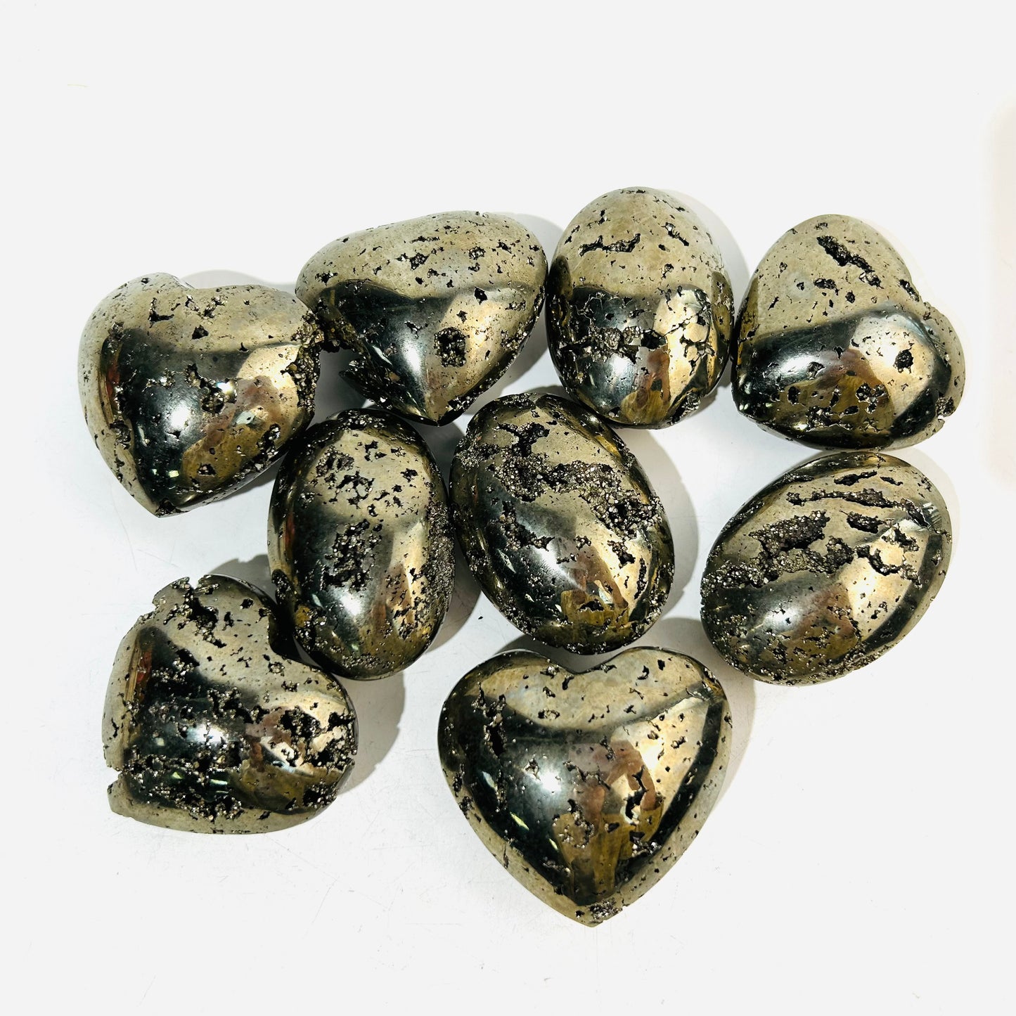 New Arrivals Pyrite Heart Palm Stones