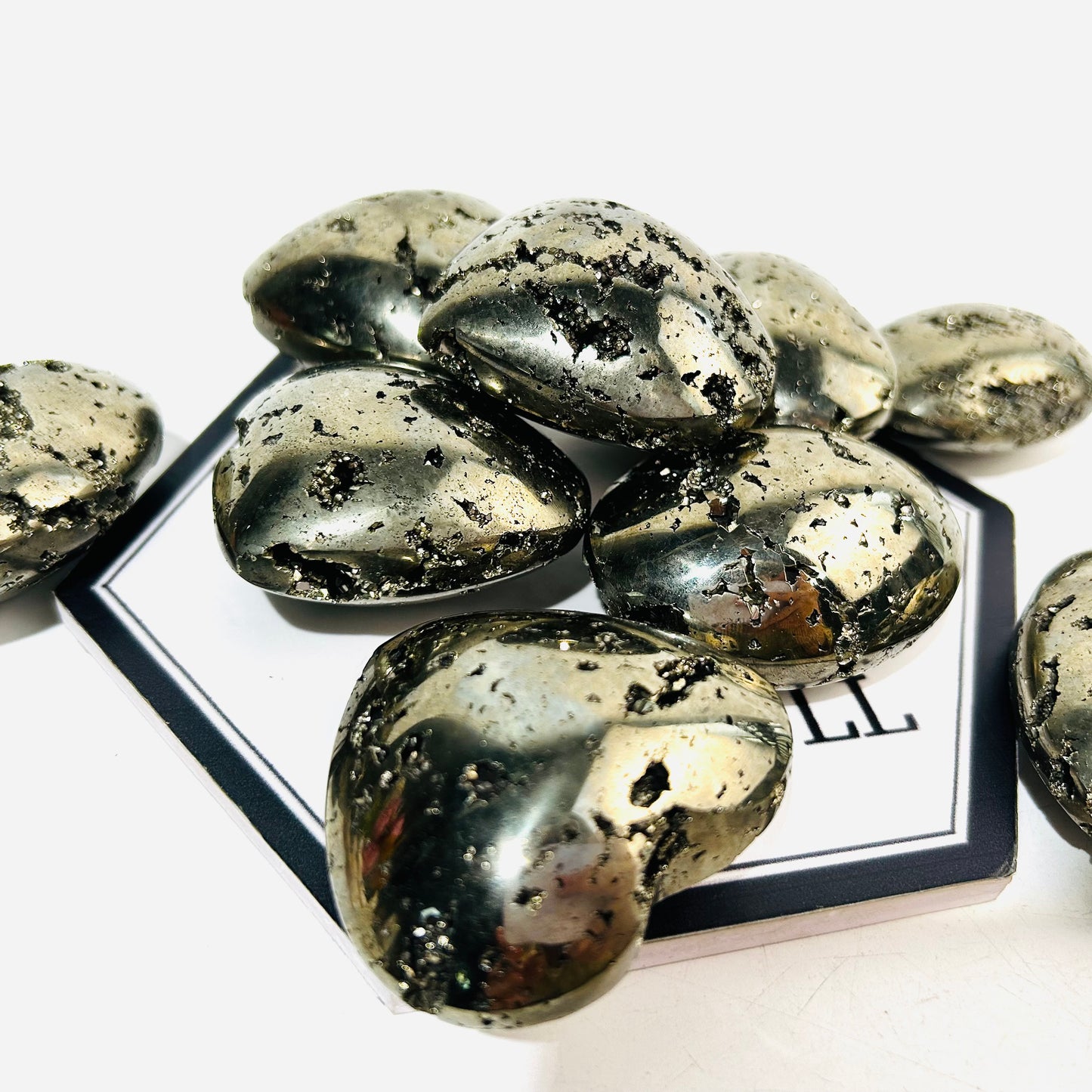 New Arrivals Pyrite Heart Palm Stones