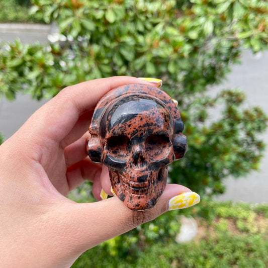 Red Obsidian Skull Crystal Carving With Headphones Home Decor Halloween Decoration